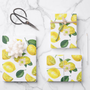 Feuille De Papier Cadeau Motif de fruits aux citrons jaunes