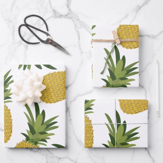 Feuille De Papier Cadeau Motif de fruits tropicaux à l'ananas (Recto)