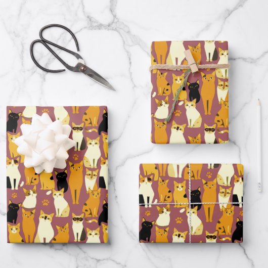 Feuille De Papier Cadeau Motif de Ginger, Chats noirs et blancs (Recto)