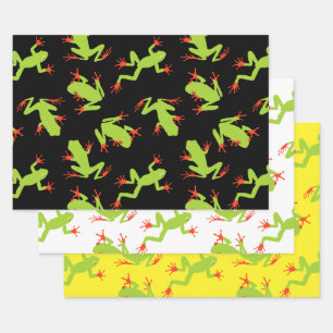 Feuille De Papier Cadeau Motif de grenouille à arbre vert