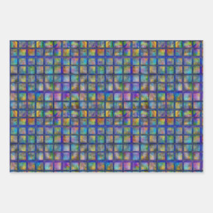 Feuille De Papier Cadeau Motif de grille de Carré de type Jeu de dents viol