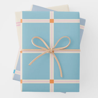 Feuille De Papier Cadeau Motif de grille de couleurs douces avec accent cha