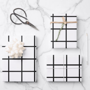 Feuille De Papier Cadeau Motif de grille noir blanc