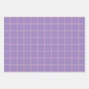 Feuille De Papier Cadeau Motif de grille violet