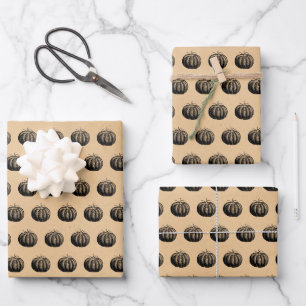 Feuille De Papier Cadeau Motif de Halloween Citrouille Gothique Vintage