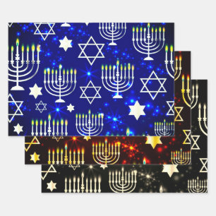 Feuille De Papier Cadeau Motif de Hanoukka Menorah