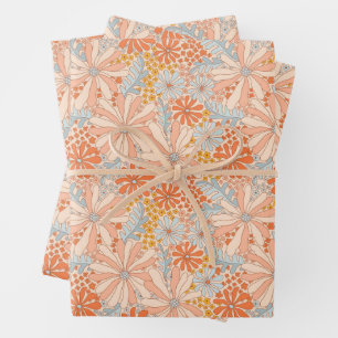 Feuille De Papier Cadeau Motif de jardin à fleurs rétro