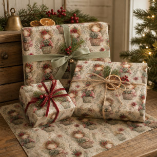 Feuille De Papier Cadeau Motif de jardin angulaire de Noël fantaisiste