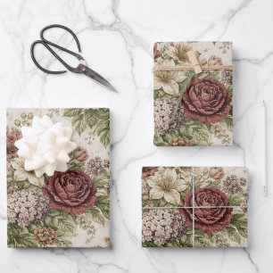 Feuille De Papier Cadeau Motif de jardin de roses pastel antique