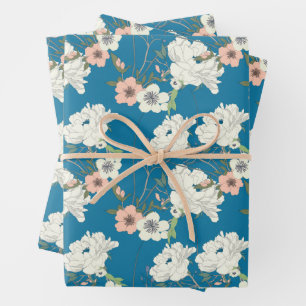 Feuille De Papier Cadeau Motif de jardin floral blanc