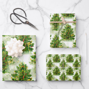 Feuille De Papier Cadeau Motif de la décoration des sapins de Noël