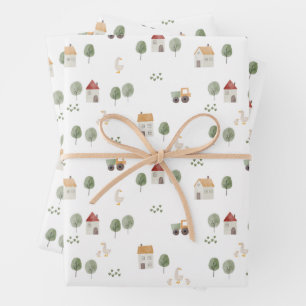 Feuille De Papier Cadeau Motif de la ferme d'aquarelle