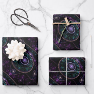 Feuille De Papier Cadeau Motif de la sphère magique Turquoise violet noir