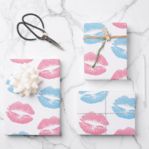 Feuille De Papier Cadeau Motif de lèvres bleues et roses, Lipstick, Baiser