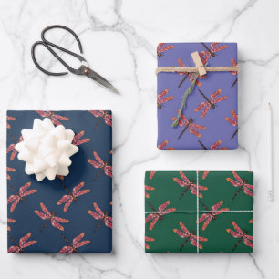 Feuille De Papier Cadeau Motif de libellules colorées sur Arrière - plan fo