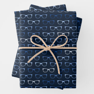 Feuille De Papier Cadeau Motif de lunettes bleu marine Nerd