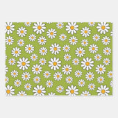 Feuille De Papier Cadeau Motif de marguerite à fleurs vert et blanc (Devant 3)