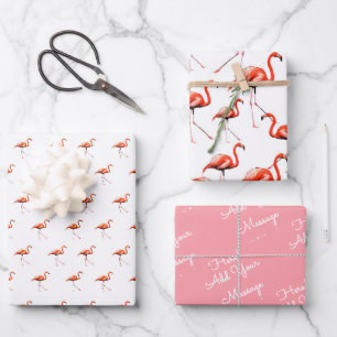 Feuille De Papier Cadeau Motif de message personnalisé Flamant rose