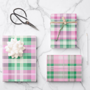 Feuille De Papier Cadeau Motif De Mix De Tartan Rose Et Vert Fâcheux
