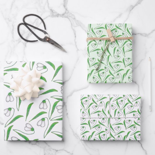 Feuille De Papier Cadeau Motif de neige blanc, Menthe (Recto)