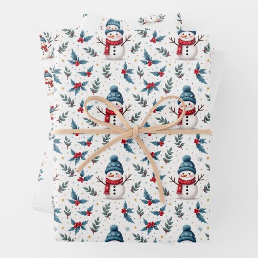 Feuille De Papier Cadeau Motif de neige et de feuillage hivernal joyeux (En situation)
