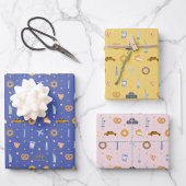 Feuille De Papier Cadeau Motif de New York| Bleu/ Jaune/ Rose