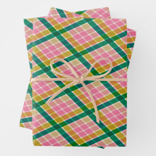 Feuille De Papier Cadeau Motif de Noël à carreaux moderne rose et vert