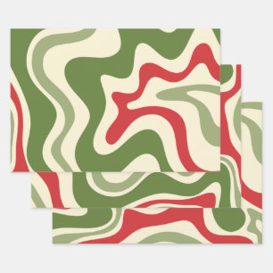 Feuille De Papier Cadeau Motif de Noël Abstrait de la vibe Liquide Retro