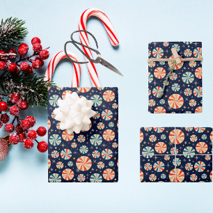Feuille De Papier Cadeau Motif de Noël bleu vintage Navy
