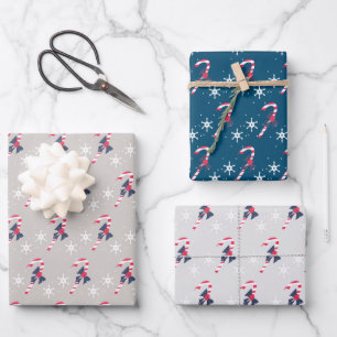 Feuille De Papier Cadeau Motif de Noël Bonbons et Flocons de Baies