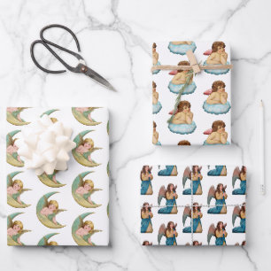 Feuille De Papier Cadeau Motif de Noël d'ange vintage