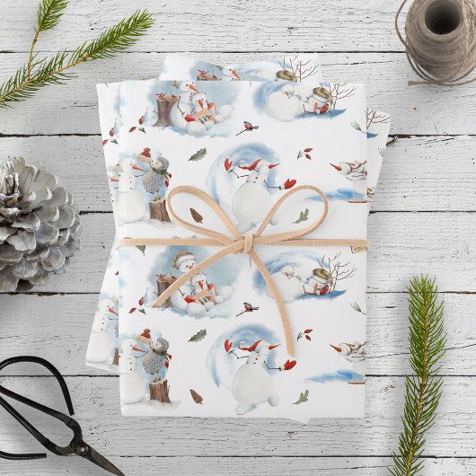 Feuille De Papier Cadeau Motif de Noël de la forêt de neige