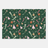 Feuille De Papier Cadeau Motif de Noël de l'Aquarelle Vert Cute Pastel (Devant 2)