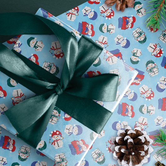 Feuille De Papier Cadeau Motif de Noël Festive Snowmen