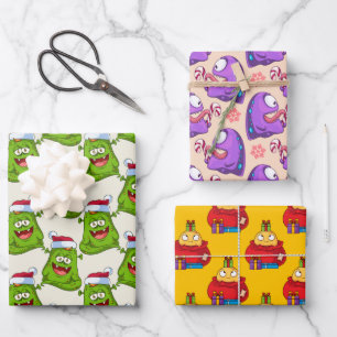 Feuille De Papier Cadeau Motif de Noël fou coloré Monster