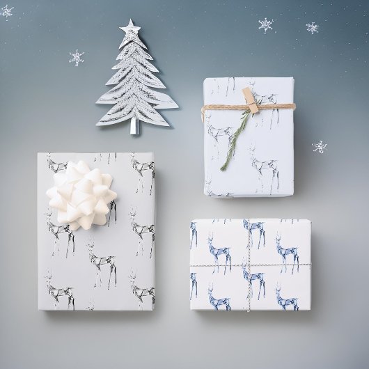 Feuille De Papier Cadeau Motif de Noël Gemstone Crystal Reindeer