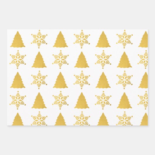 Feuille De Papier Cadeau Motif de Noël Gold & White (Devant 2)