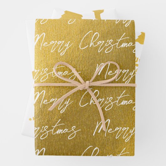 Feuille De Papier Cadeau Motif de Noël Gold & White (En situation)