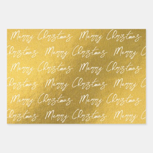 Feuille De Papier Cadeau Motif de Noël Gold & White (Devant)