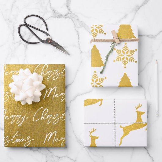 Feuille De Papier Cadeau Motif de Noël Gold & White (Recto)