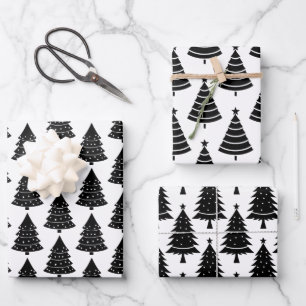 Feuille De Papier Cadeau Motif de Noël noir et blanc