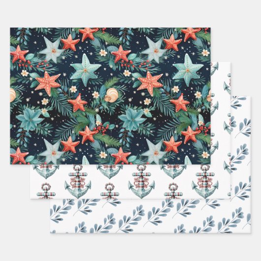 Feuille De Papier Cadeau Motif de Noël Ocean Starfish (Lot)