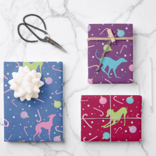 Feuille De Papier Cadeau Motif de Noël silhouette de chien gris italien