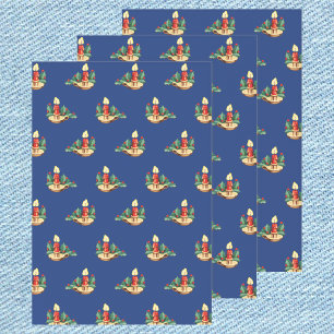 Feuille De Papier Cadeau Motif de Noël vintage, bougies et houx