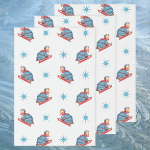 Feuille De Papier Cadeau Motif de Noël vintage, enfant faisant de la luge d