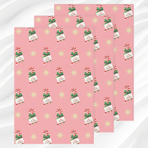 Feuille De Papier Cadeau Motif de Noël Vintage, Sucres de canne avec rose