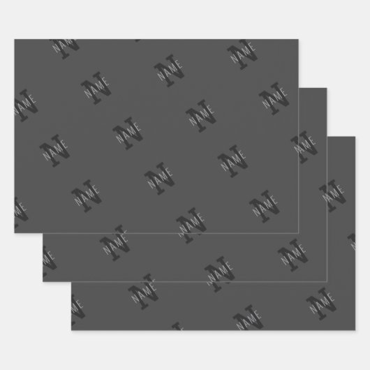 Feuille De Papier Cadeau Motif de nom et monogramme gris (Lot)