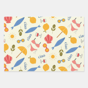 Feuille De Papier Cadeau Motif de nourriture de plage d'été italien La Dolc