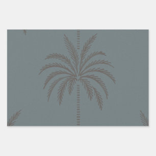 Feuille De Papier Cadeau Motif de palmier minimal bleu gris tropical