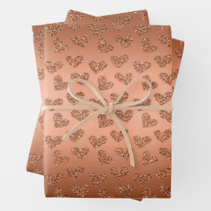 Feuille De Papier Cadeau Motif de Parties scintillant Coeurs de cuivre